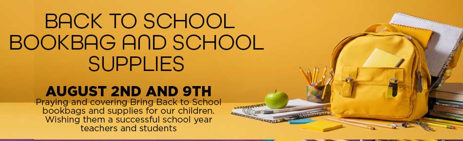 yellow back to school supplies advertsiement with yellow bookbag and  school supplies. event on august 9th